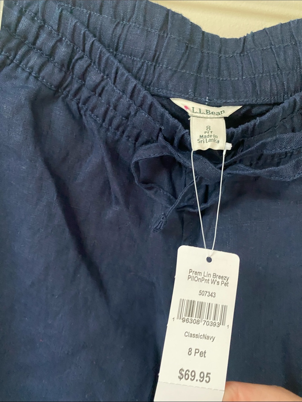 LL Bean Premium Washable Linen Pull-On Wide Leg Pants navy blue 8 petite - Picture 6 of 7